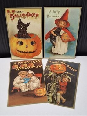 Set of 4 Vintage 1986 Ellen Clapsaddle Halloween Embossed Postcards